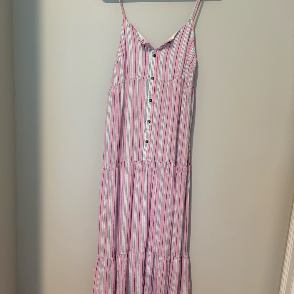 Splendid Pink and White Striped Tiered Maxi Dress -M